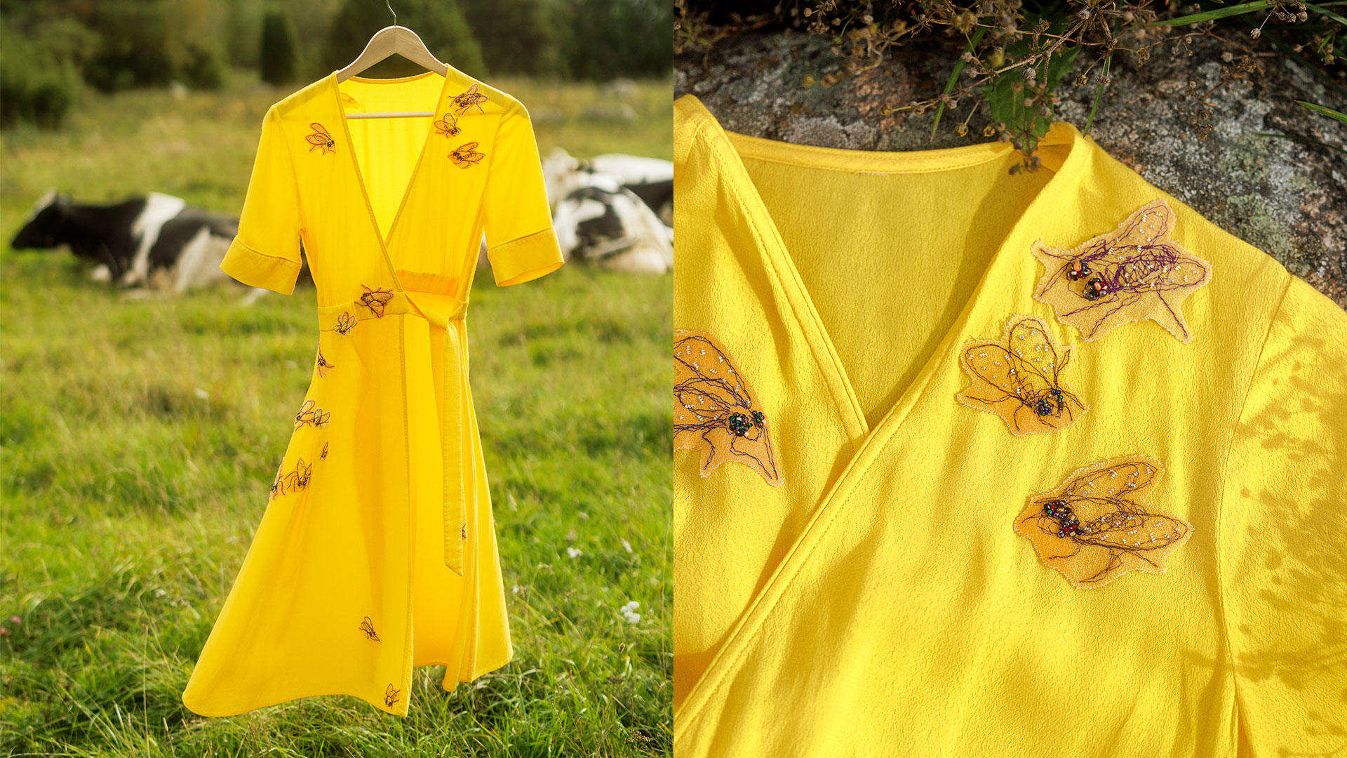 Gul klänning i kohage