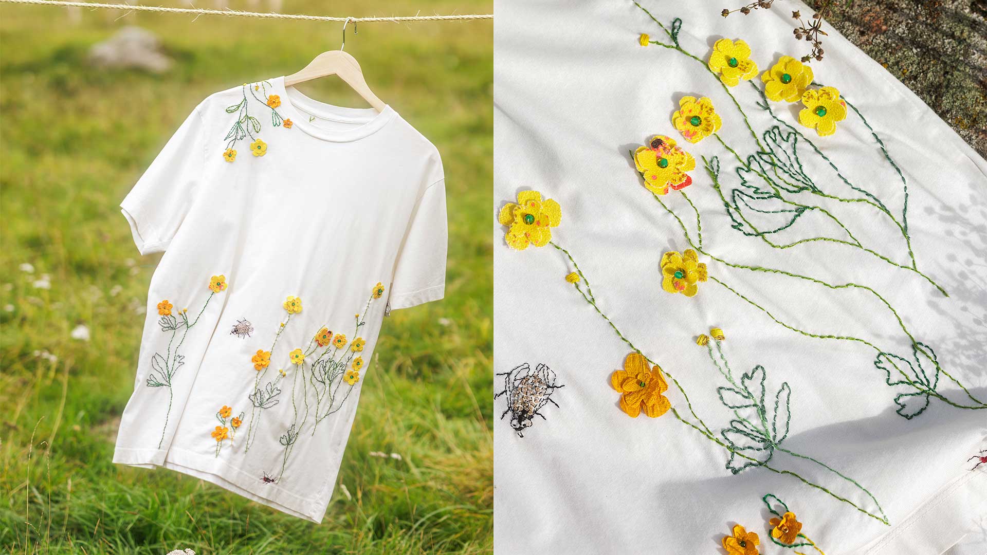 Vit tshirt med gula broderier