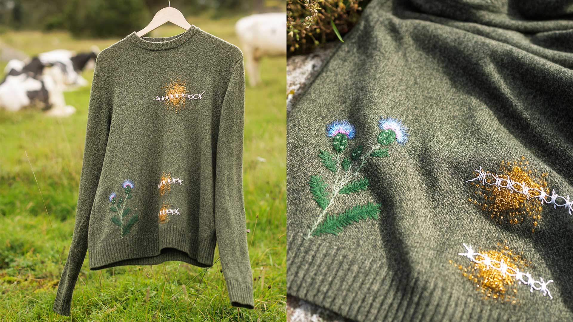 Grön tröja med brodyr