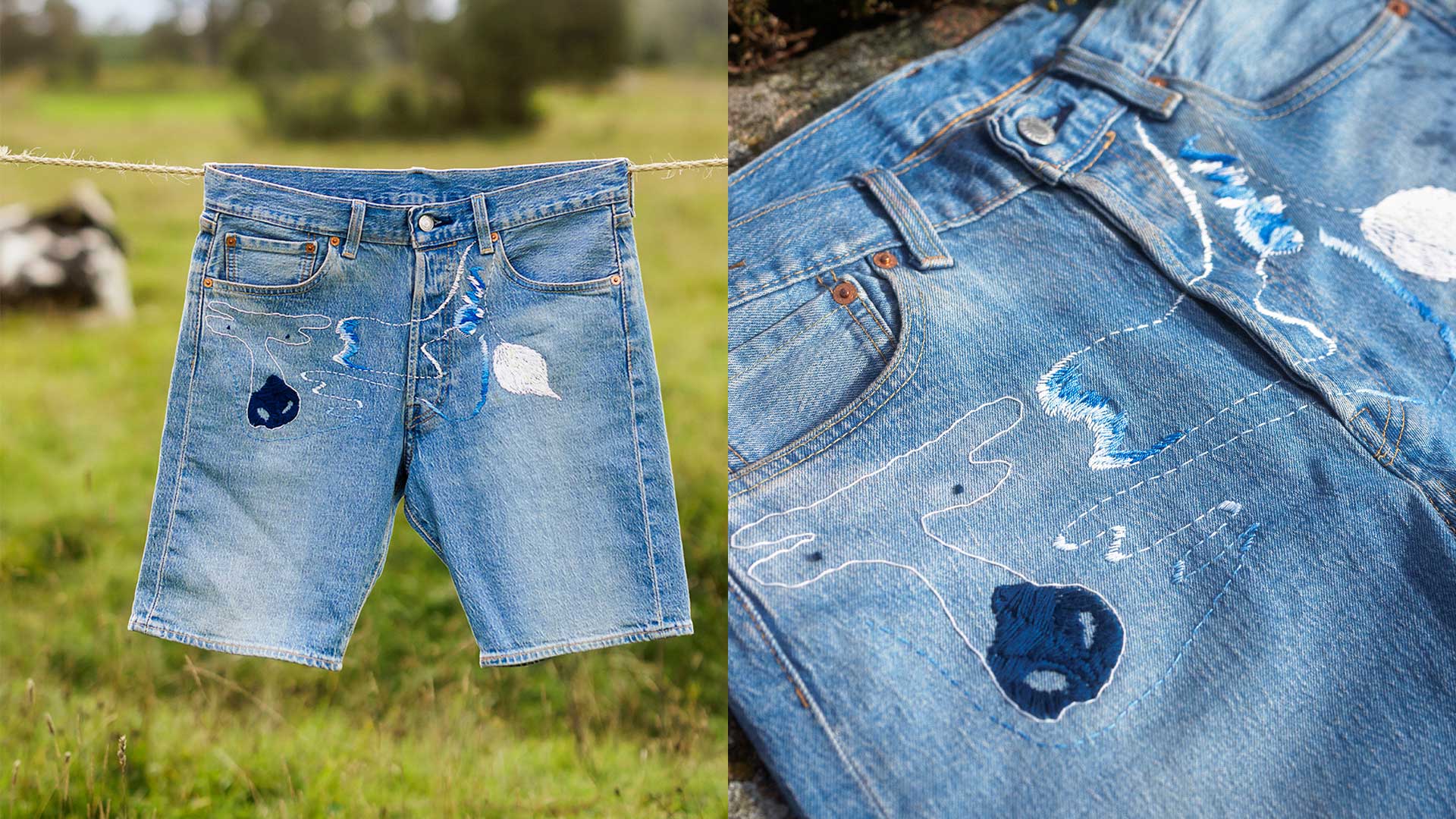 Jeansshorts med brodyr