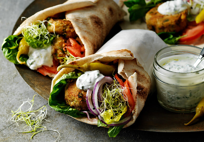 Falafel med myntadressing