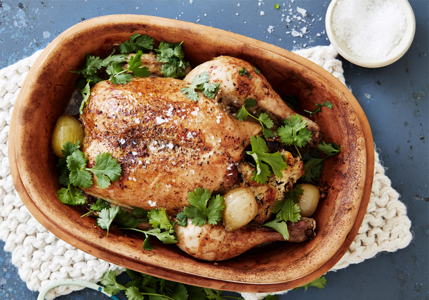 	Kyckling fyllt med frukt i lergryta