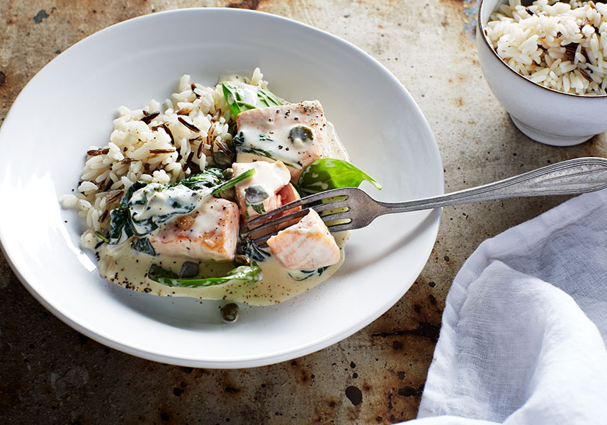 Lax med spenat och kapris