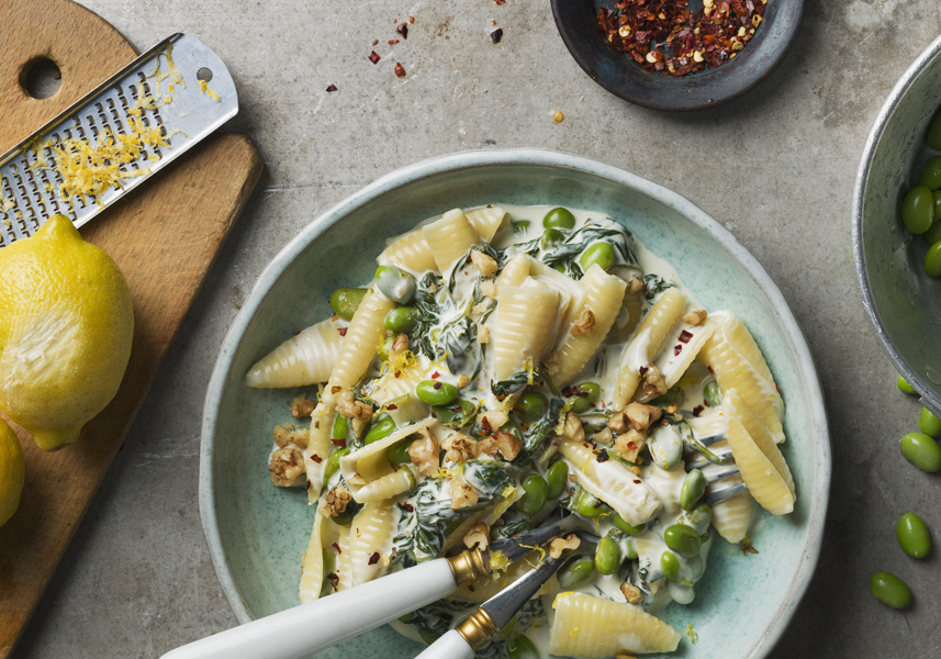 Pasta med sojabönor och citron 