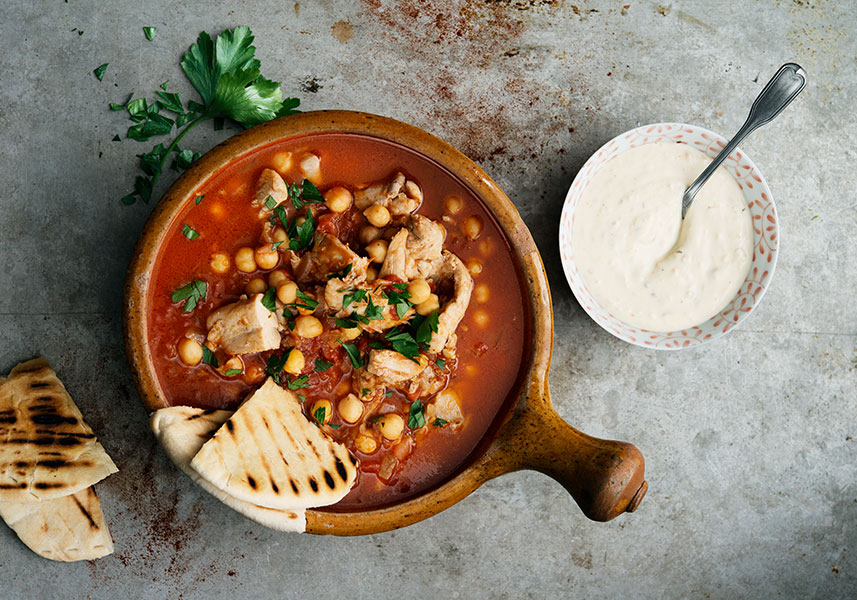 Marockansk kycklinggryta med grönsaksyoghurt