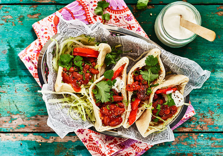 Tacobönor i pitabröd